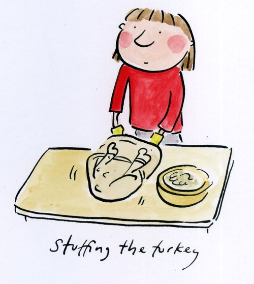 Stuffing the turkey.