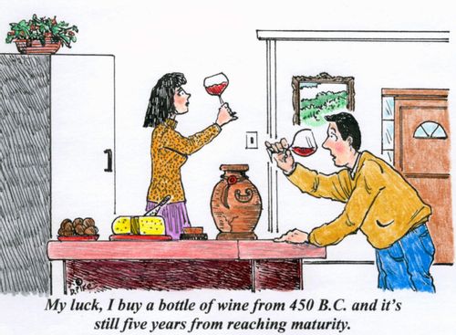 'My luck, I buy a bottle of wine from 450 B.C. and it's still five years from reaching maturity.'