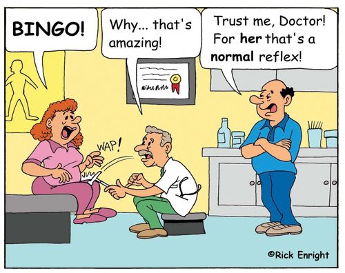 'Why, that's amazing!'  'Trust me, Doctor! For her, that's a normal reflex!'