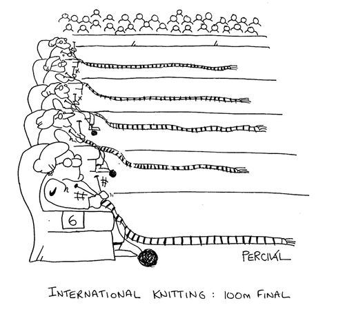 'International knitting: 100m final.'
