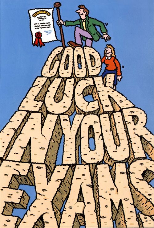 'Good luck with your exams' (mountain climbers).