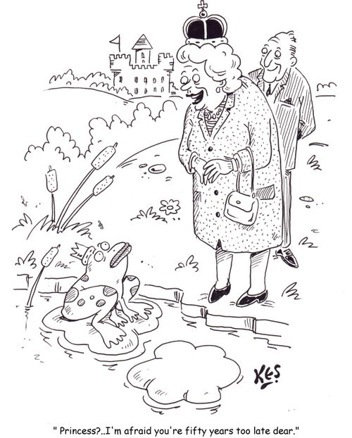 Queen to frog - ' Princess?...I'm afraid you're fifty years too late dear.'