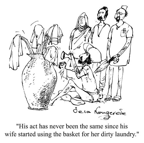 "His act has never been the same since his wife started using the basket for her laundry."