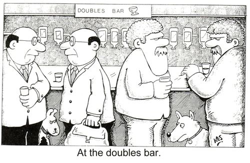 'At the doubles bar.'