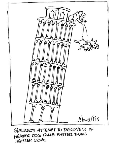 Galileo's Attempt to discover is heavier dog falls faster than lighter dog.