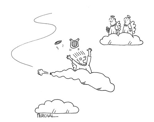 Shocked angel on a burst cloud.