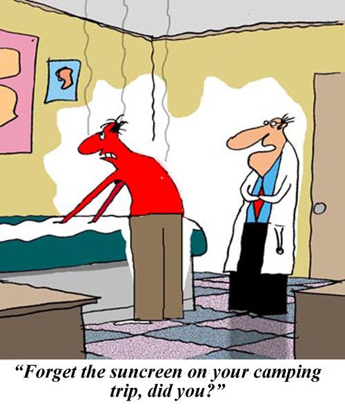 'Forget the sunscreen on your camping trip, did you?'