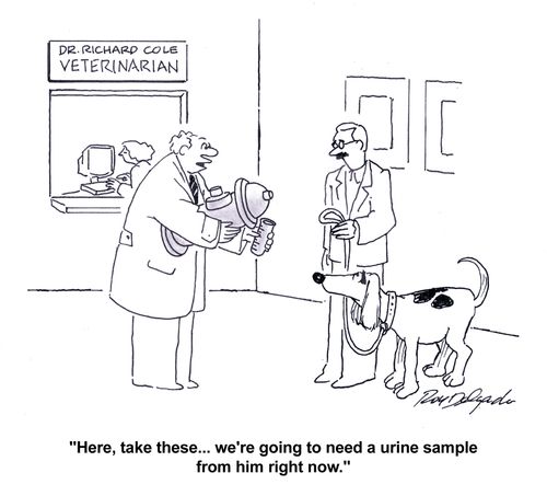 'Here, takes these...we're going to need a urine sample from him right now.'