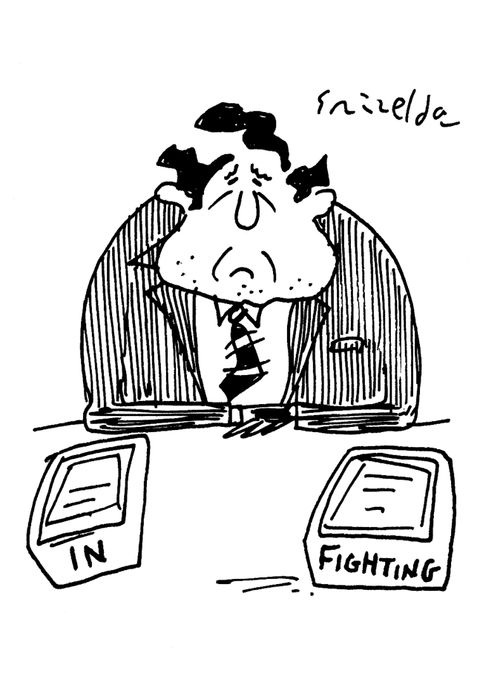 In-trays 'In' & 'Fighting'.