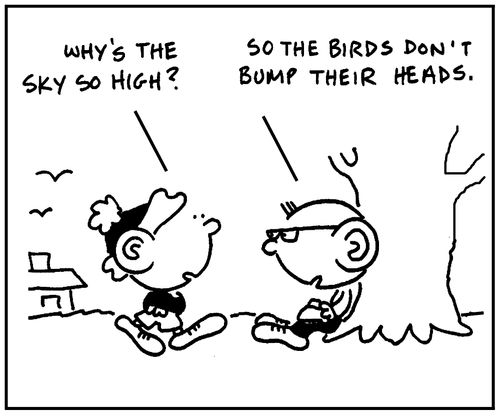 'Why's the sky so high?' - 'So the birds don't bump their heads.'