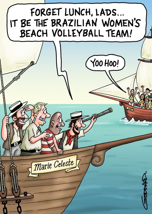 'Forget lunch, lads. . . It be the Brazilian women's beach volleyball team!'