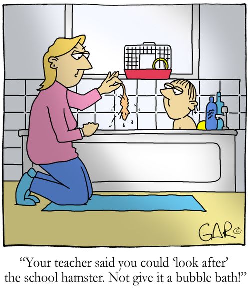 Your teacher said you could look after the school hamster. Not give it a bubble bath!