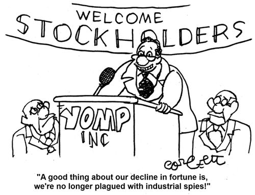 'A good thing about our decline in fortune is, we're no longer plagued with industrial spies!'      