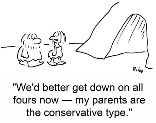 'We'd better get down on all fours now -- my parents are the conservative type.'