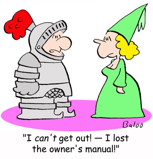 'I can't get out! -- I lost the owner's manual!'