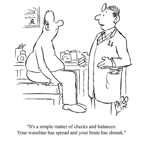 'It's a simple matter of checks and balances: your waistline has spread and your brain has shrunk.'