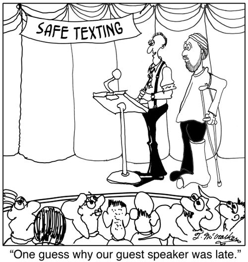 'One guess why our guest speaker was late.'