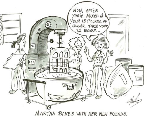 Martha bakes with her new friends.