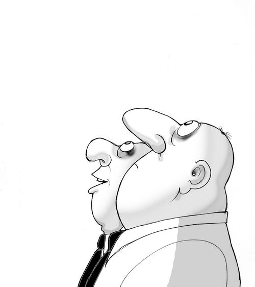 Two men looking up