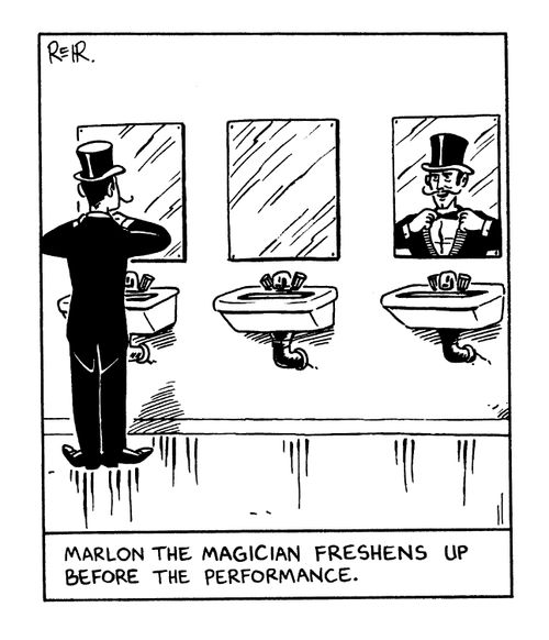 'Marlon the magician freshens up before the performance'