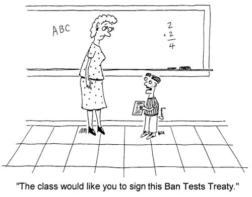 "The class would like you to sign this Ban Tests Treaty"