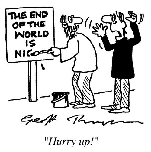 Painting End of the World Sign,"Hurry Up!"