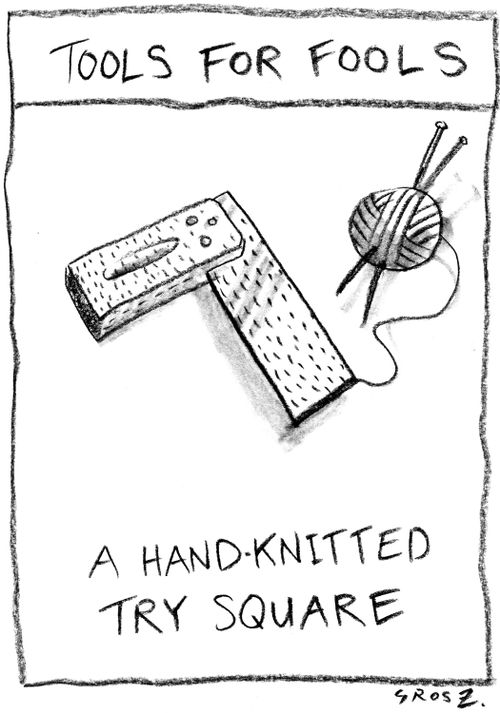 Tools for fools; A hand-knitted try square.