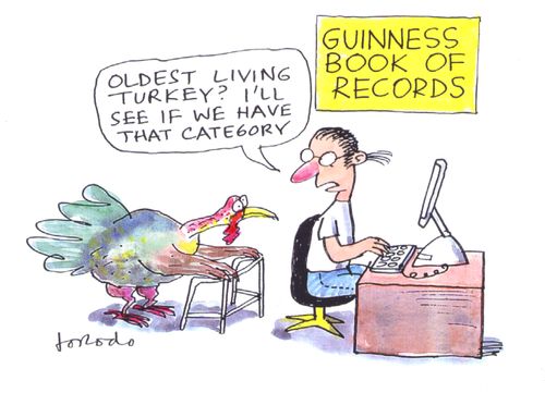 'Oldest living turkey? I'll see if we have that category.'