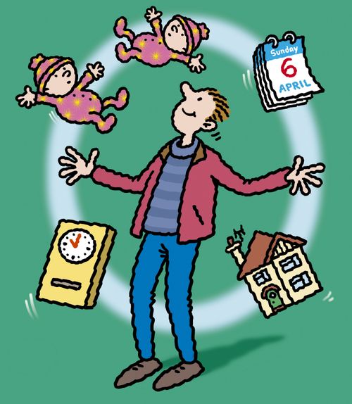 man juggling career, home and children