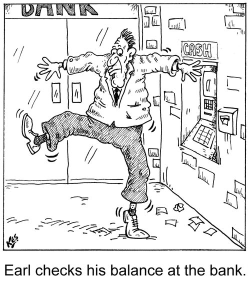Earl checks his balance at the bank.