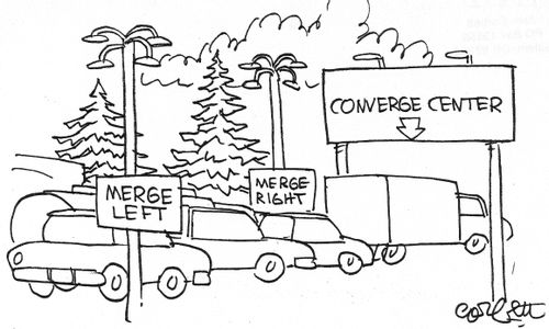 Merge left...merge right...converge center....
