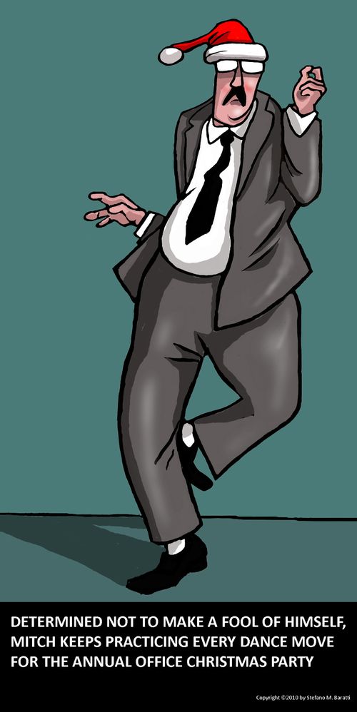 Determined not to make a fool of himself Mitch keeps practicing every dance move for the Annual Office Christmas Party!