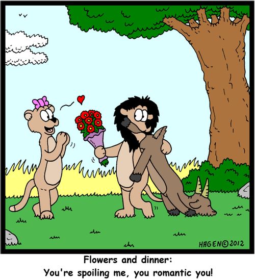 'Flowers and dinner: You're spoiling me, you romantic you!'