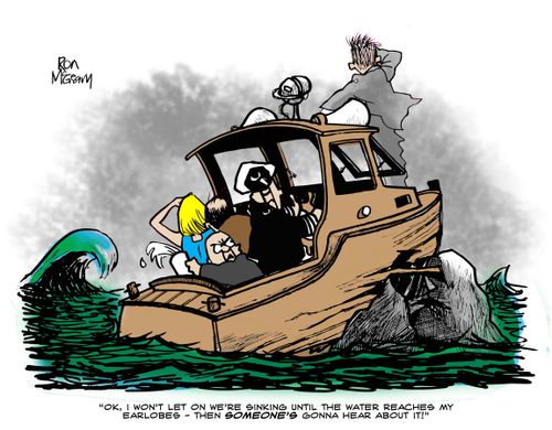 'Ok, I won't let on we're sinking until the water reaches earlobes - then someone's going to hear about it!'