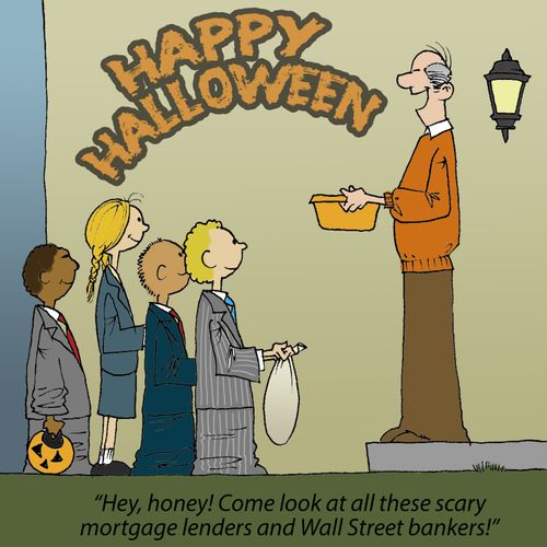 'Hey, honey! Come look at all these scary mortgage lenders and Wall Street bankers!'