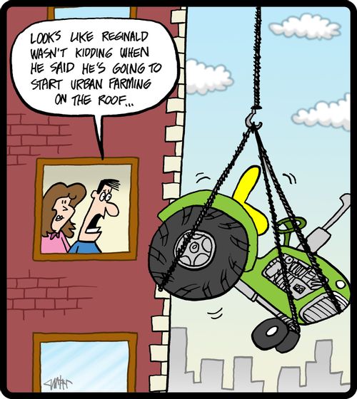 'Looks like Reginald wasn't kidding when he said he's going to start urban farming on the roof...'