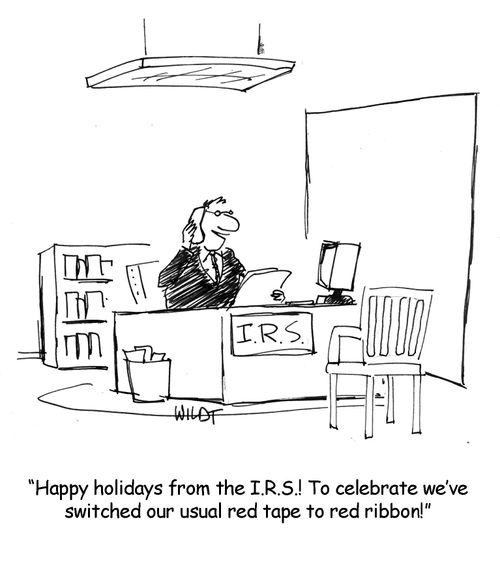 Happy holidays from the IRS! To celebrate we've switched our usual red tape to red ribbon!