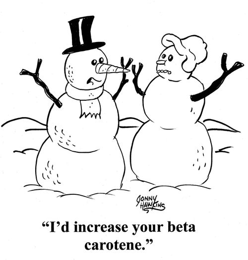 Snowman with big carrot nose to one with small carrot nose: 'I'd increase your beta carotene.'