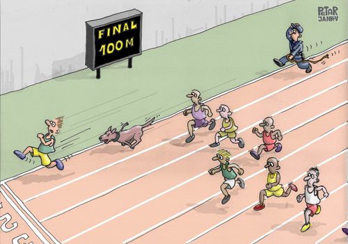 Athlete being chased by a dog.