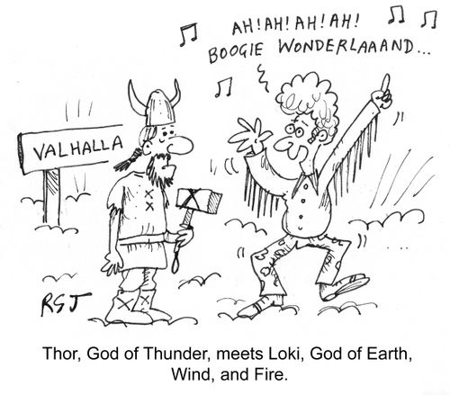 'Thor, God of Thunder, meets Loki, God of Earth, Wind, and Fire.'