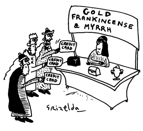 Three wise men paying by credit card.