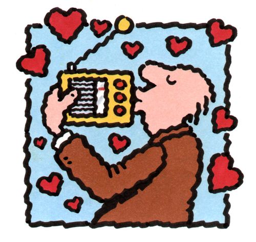 Feelings towards radios #3 Man kissing a radio.