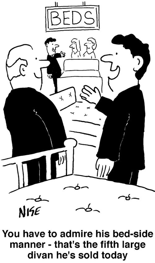 Bed salesman with bedside manner.