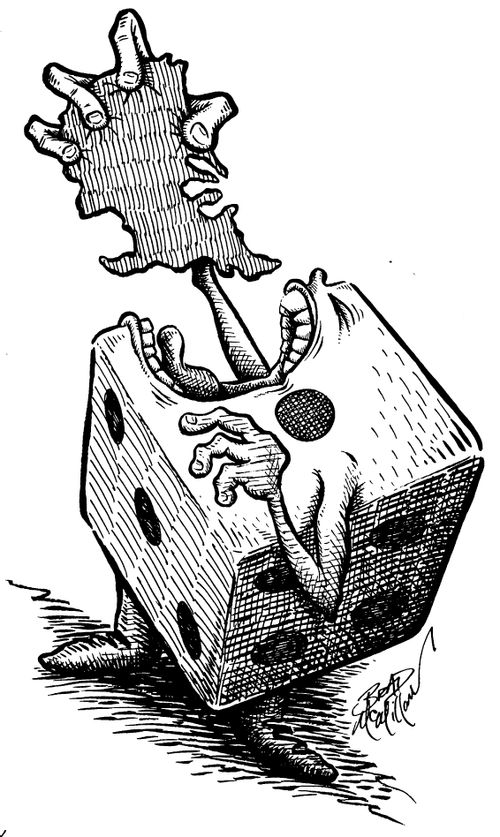 Leaving America to chance, the USA being eaten by a die