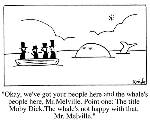 "Okay my Melville, we've got your people here, and the whales people here. Point one......"