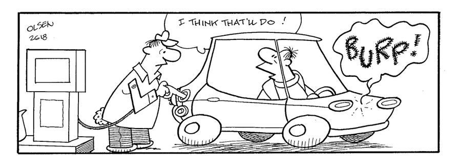 'I think that'll do!' (Car burps after being filled).