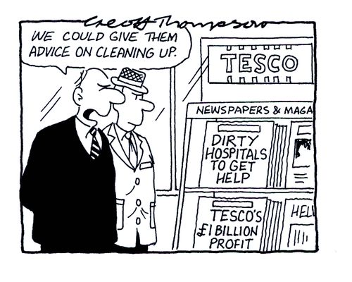 'We could give them advice on cleaning up!' (Bookies looking at headlines about dirty hospitals).