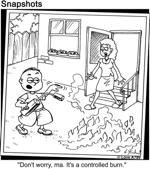 'Don't worry, ma. It's a controlled burn.'