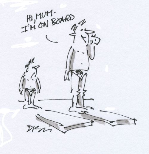 'Hi, Mum- I'm on board.'