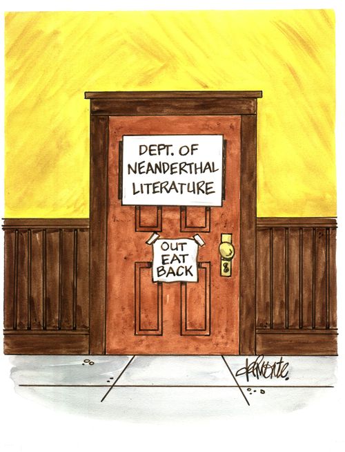 Sign On Door of Dept. Of Neanderthal Literature - Out Eat Back.